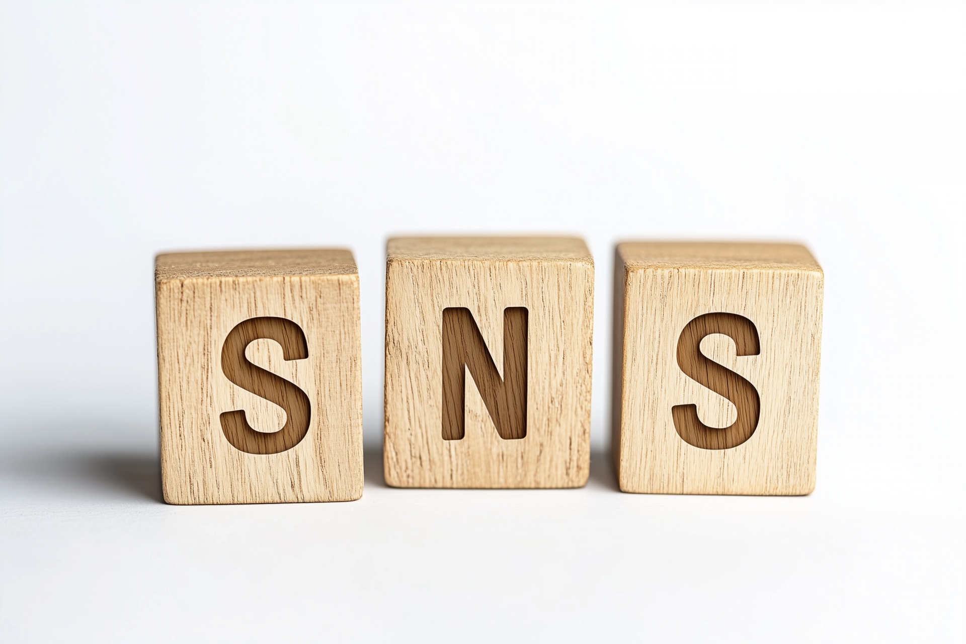 木のブロックの「SNS」の文字